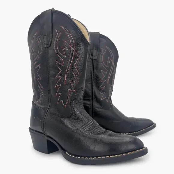 OLD WEST Jama 8110 Unisex Kids J Toe Leather Cowboy Boots (Black | Size 13/1) - Picture 5 of 8